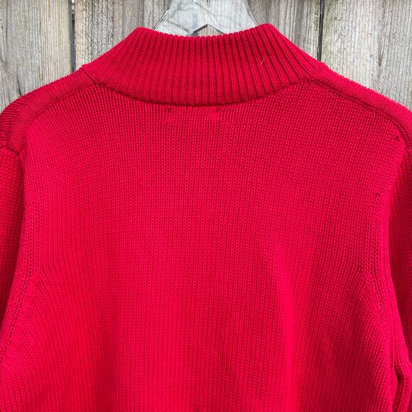 Orvis Cotton Full Zip Cardigan Mock Neck Knitted Christmas Sweater Red Size XL - Picture 5 of 9